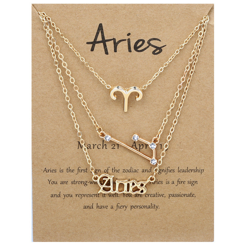 Wholesale Multi-layered Twelve Zodiac Signs Stainless Steel Necklace Set